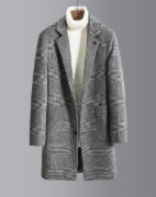 新品首发休闲时尚简约格子男式中长款毛呢大衣  大衣    GB18401
